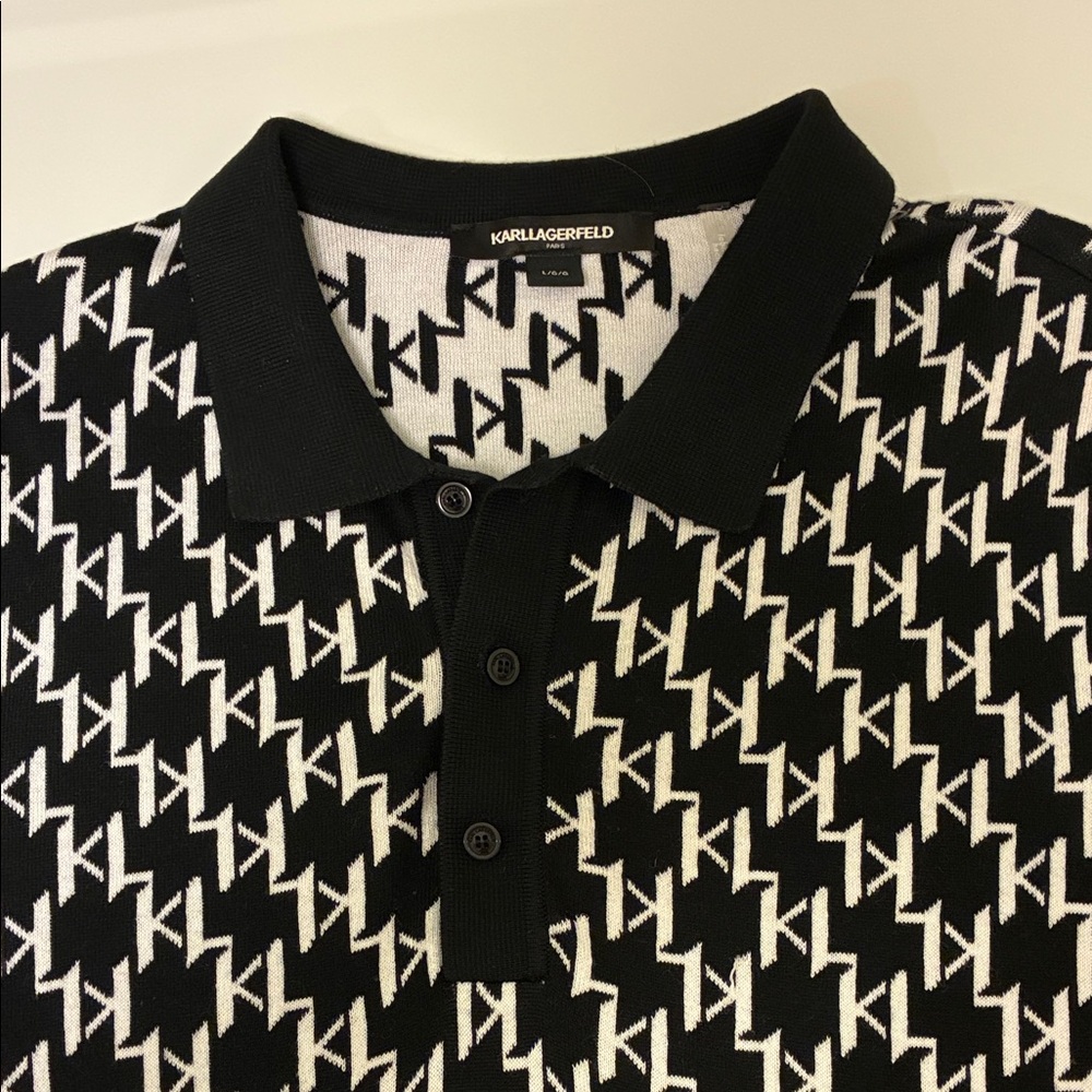 Karl Lagerfeld Black and White Monogram Polo